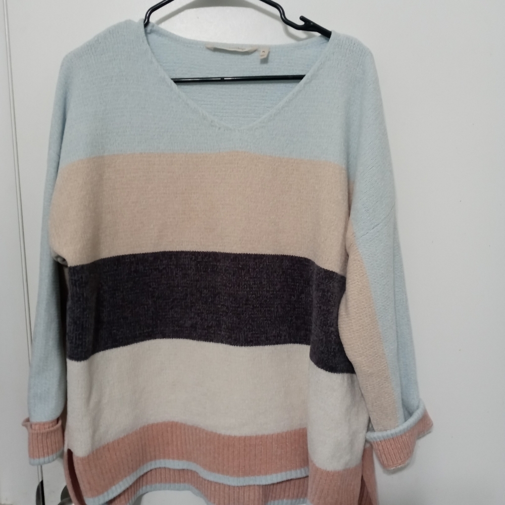 Soft Surroundings 90's look big stripes long sleeve super soft chunky  sweater